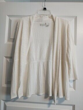 Kim Rogers Open-Front White Cream Knit Women's Sweater Cardigan